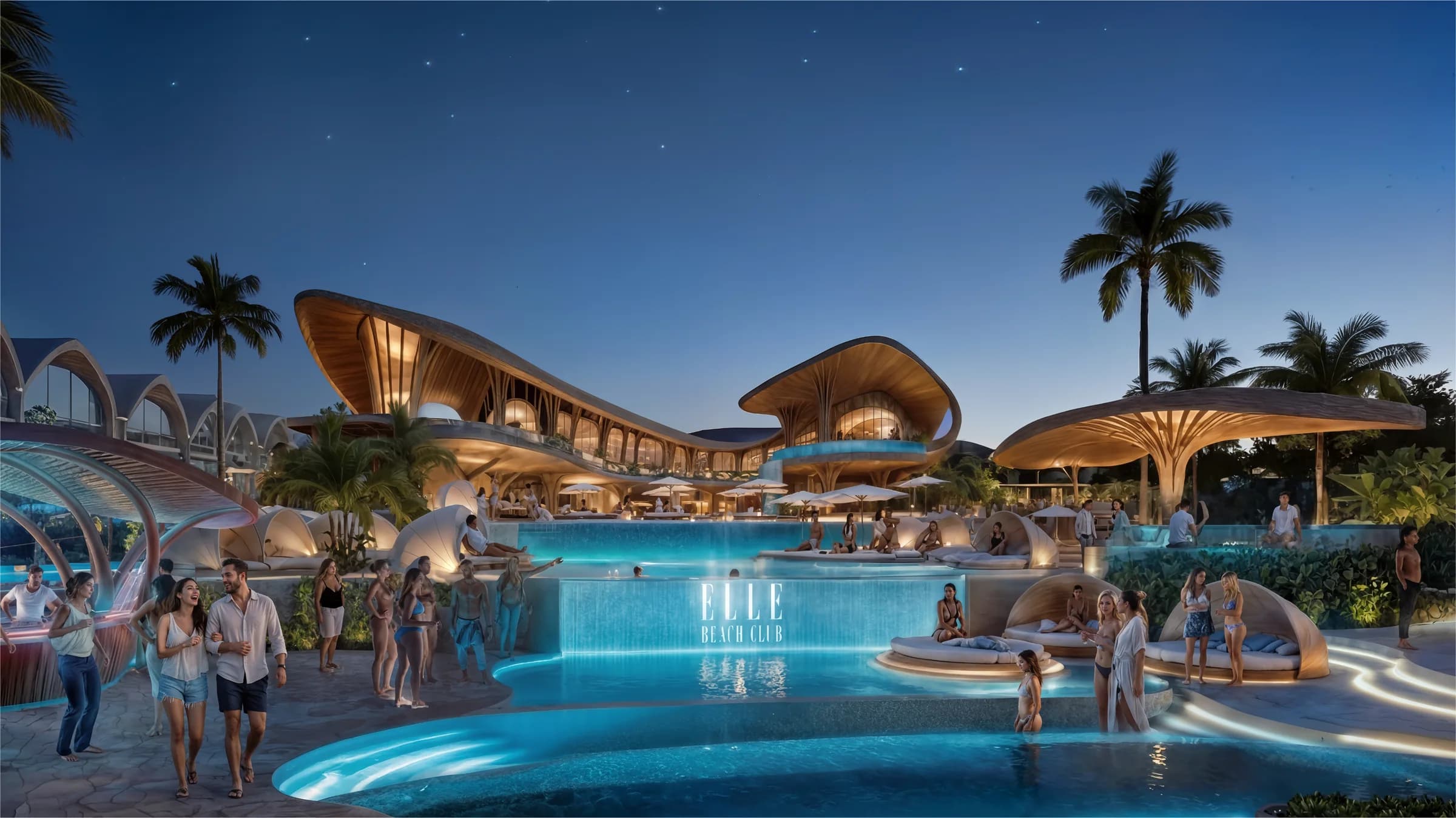 ELLE Beach Club at night